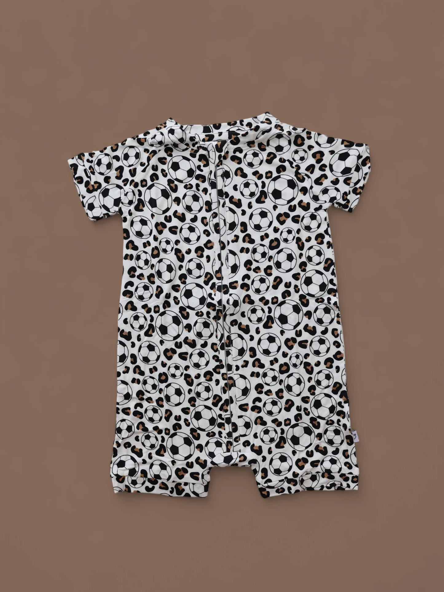 11.7 SR3501 Pre Order No moq Baby Girls Short Sleeve Leopard Footballs Zipper Shorts Rompers