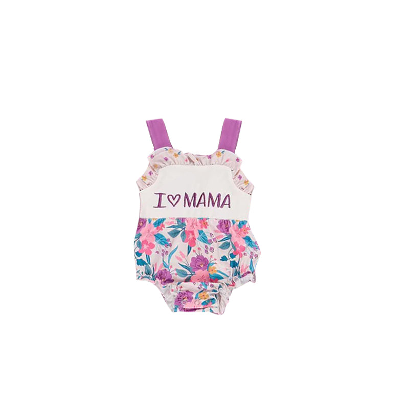 11.13 SR3537 Pre Order No moq Baby Girls Strap Floral I Love Mama Ruffle Rompers