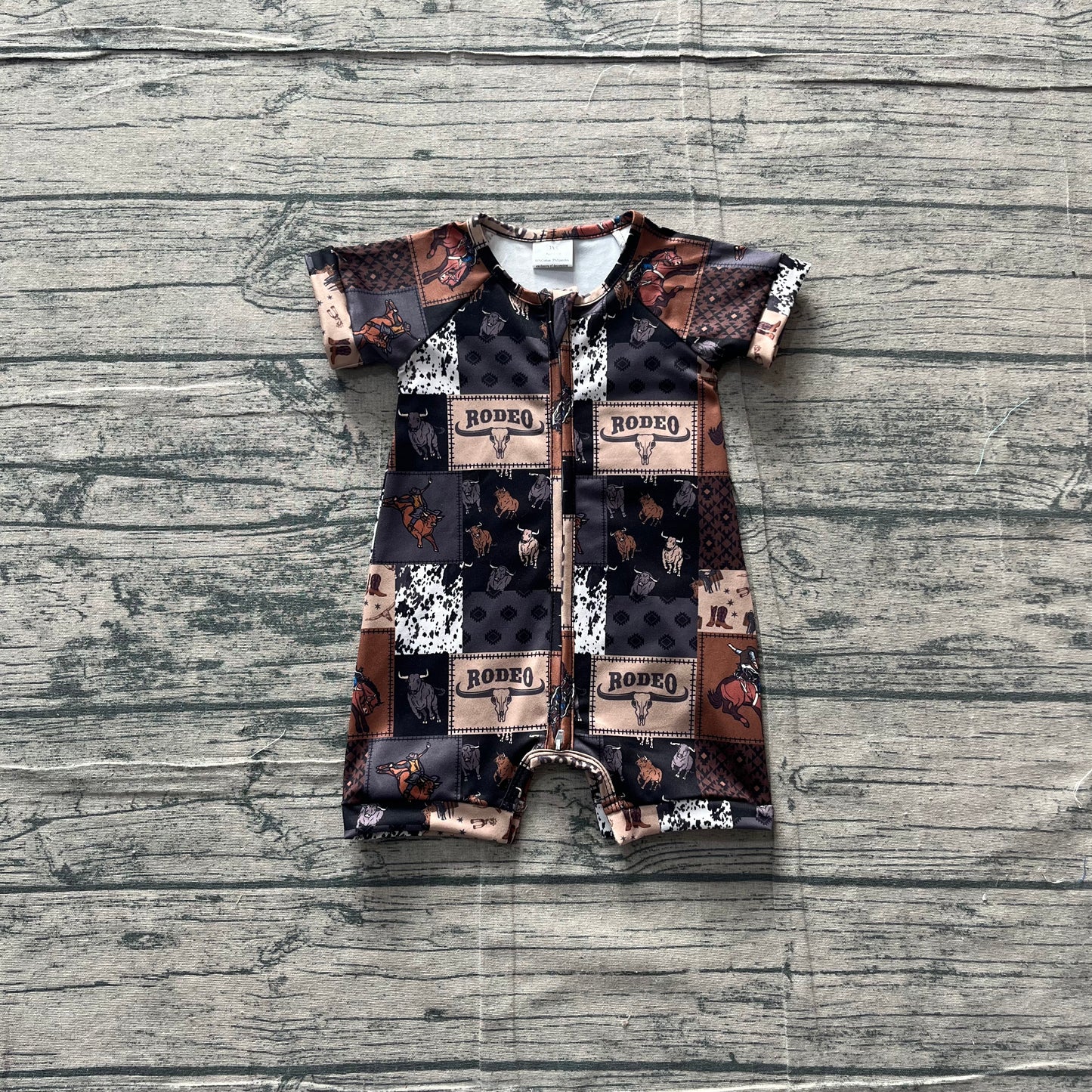 3.19 SR3545 Pre Order No moq Baby Boys Summer Short Sleeve Horse Rodeos Western Zipper Rompers