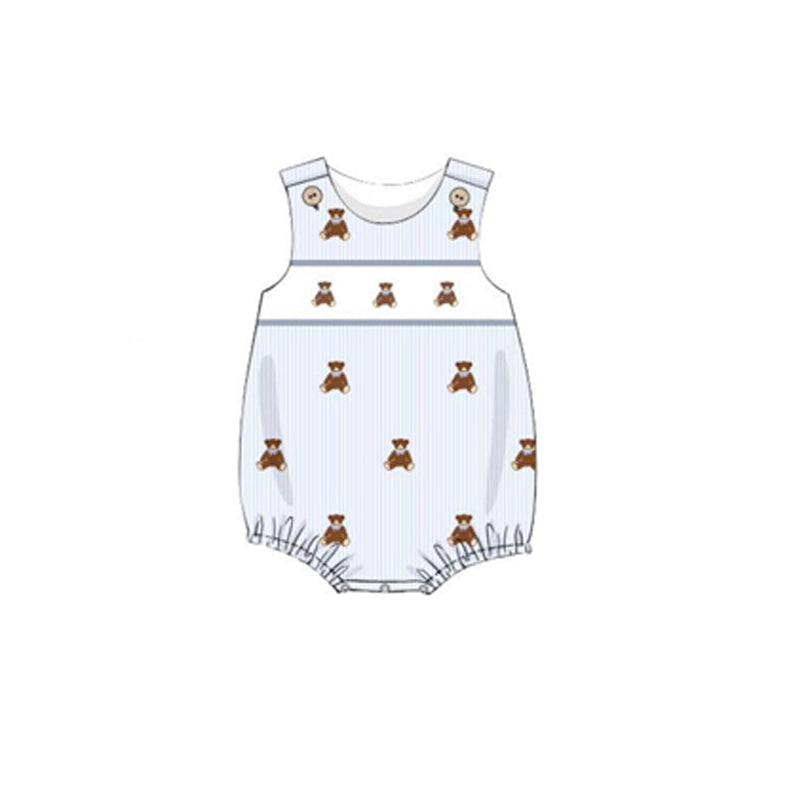 11.18 SR3570 Pre Order No moq Baby Boys Blue Stripe Sleeveless Bears Rompers