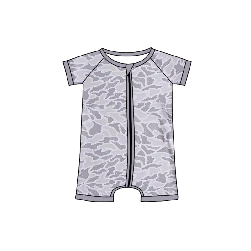 11.18 SR3573 Pre Order No moq Baby Boys Short Sleeve Grey Camo Southern Zipper Rompers