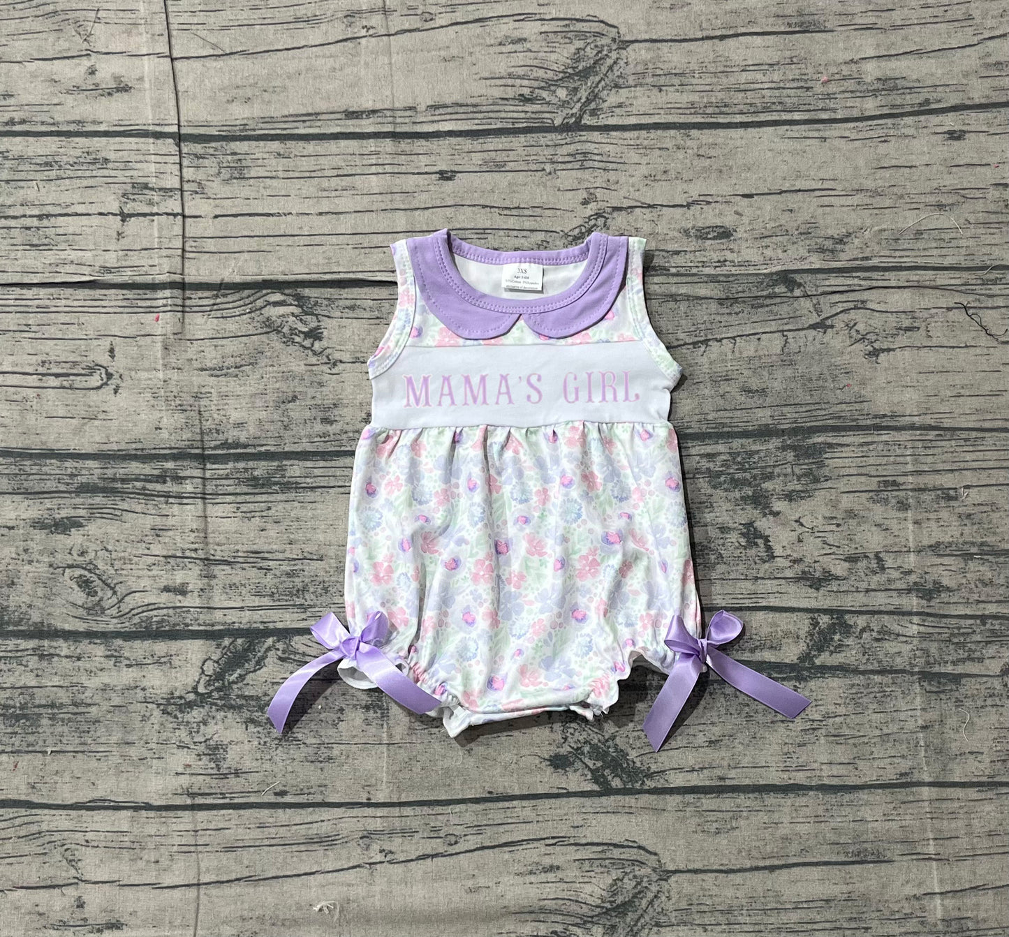 12.10 SR3591 Sample No Moq Embroidery Mama's Girl Sleeveless Lavender Floral Collar Bows Rompers