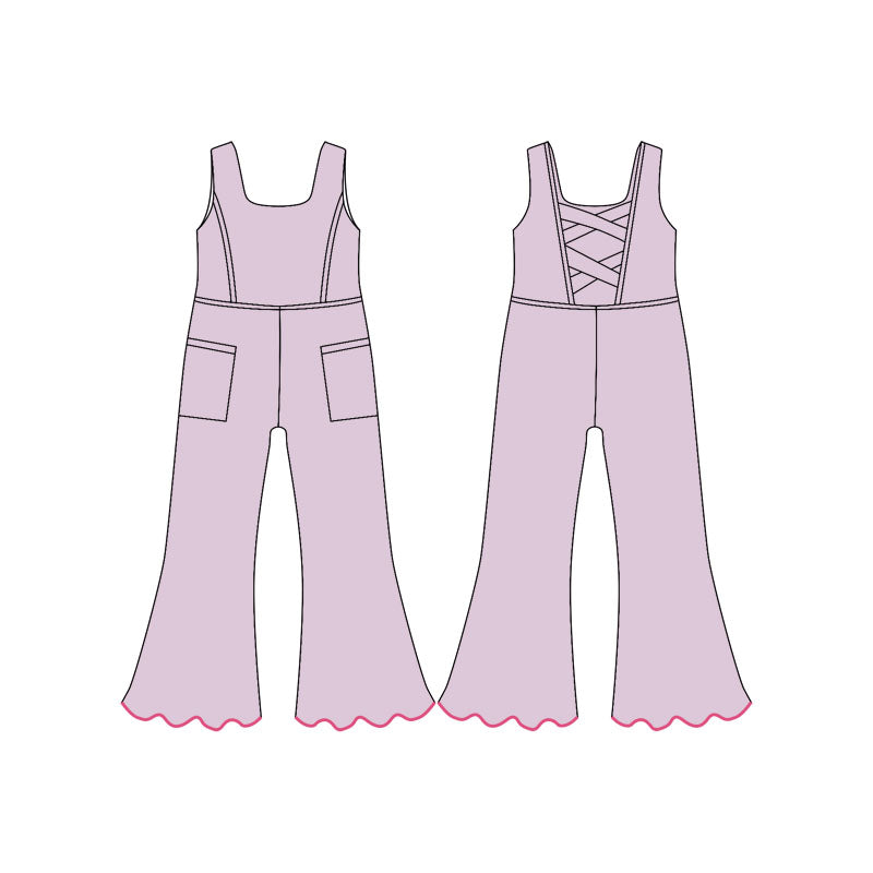 11.21 SR3601 Pre order No Moq Yoga fabric Baby Girls Light Pink Sleeveless Pockets Flare Pants Yoga Jumpsuits