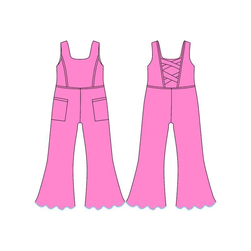 11.21 SR3603 Pre order No Moq Yoga fabric Baby Girls Pink Sleeveless Pockets Flare Pants Yoga Jumpsuits