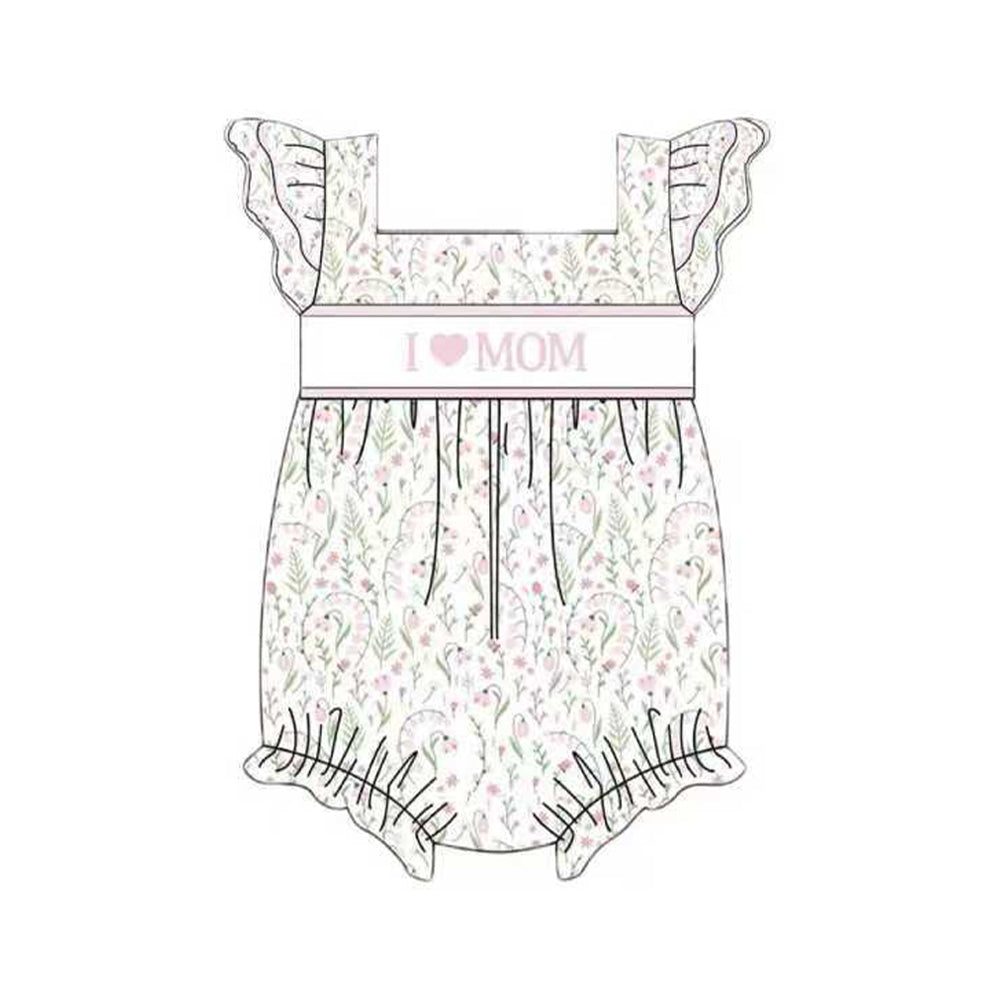 11.21 SR3606 Pre Order No moq Baby Girls Flutter Sleeve I Love Mom Floral Ruffle Rompers