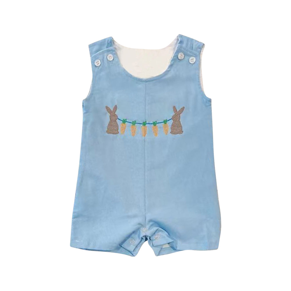 11.21 SR3611 Pre Order No moq Baby Boys Sleeveless Rabbits Carrots Easter Rompers