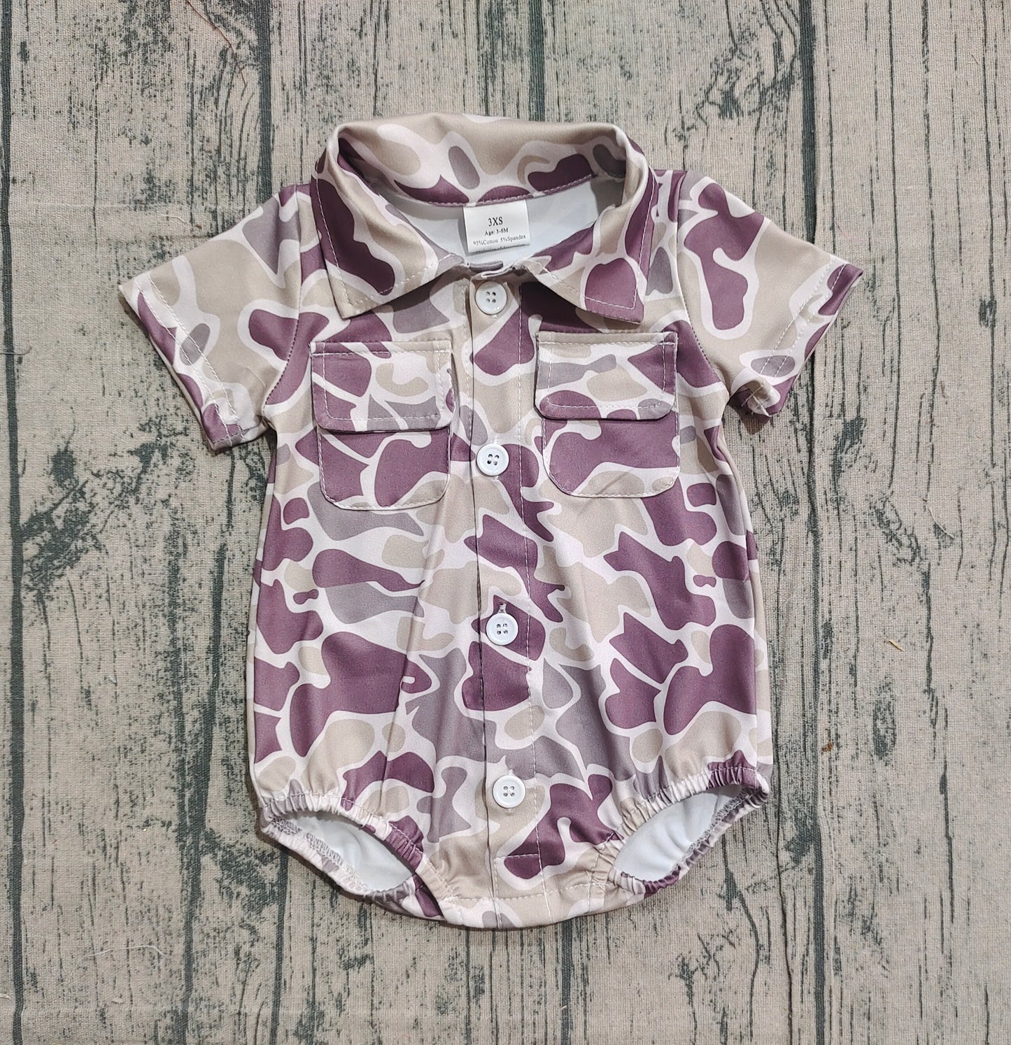 12.3 SR3652 Sample No Moq Baby Boys Southern Grey Camo Button Pockets Rompers