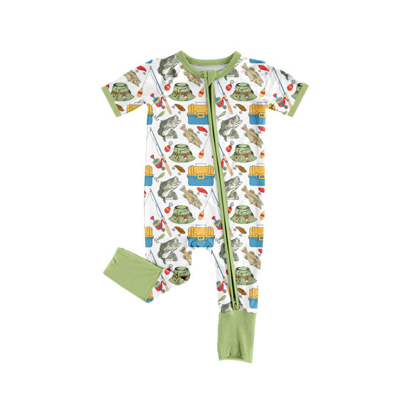 11.26 SR3679 Pre Order No moq Baby Boys Fishing Hunting Two Way Zip Convertible Rompers
