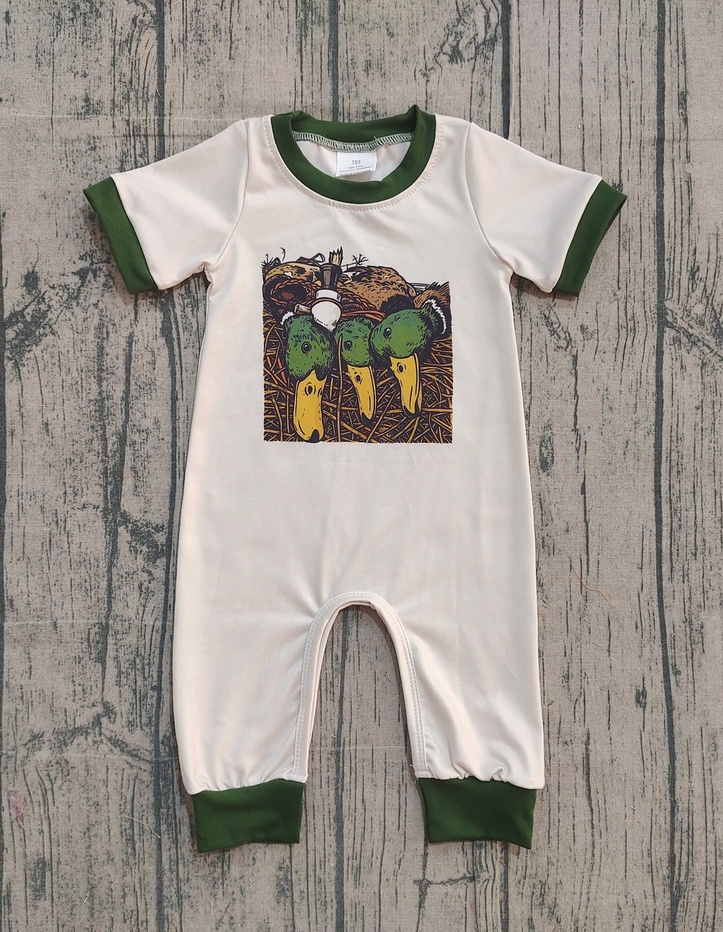 12.8 SR3681 Sample No Moq Baby Boys Ducks Calls Hunting Footie Rompers