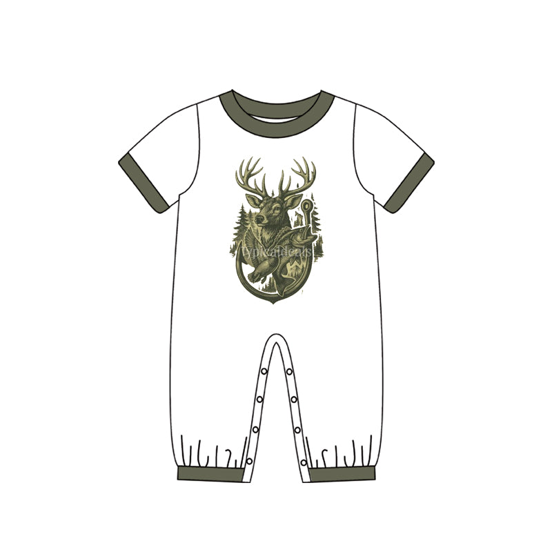 11.26 SR3683 Pre Order No moq Baby Boys Deer Fishing Ducks Hunting Footie Rompers
