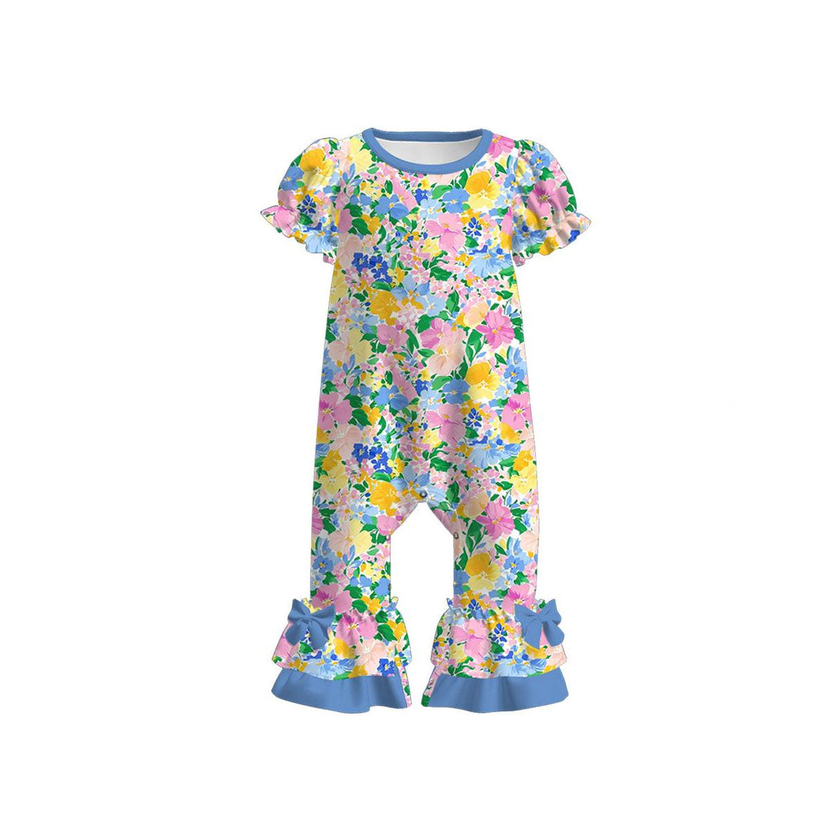 11.26 SR3687 Pre Order No moq Baby Girls Colorful Flowers Ruffle Footie Rompers