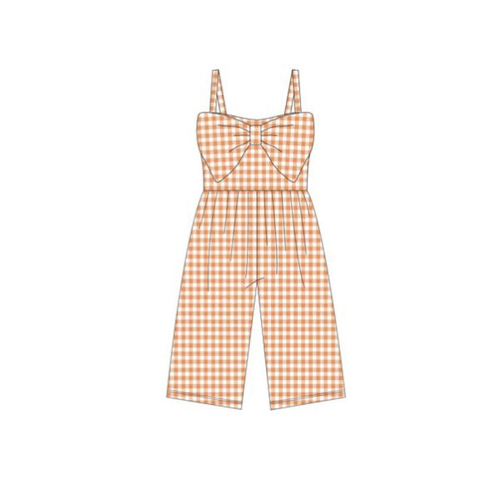 11.27 RTS NO MOQ (In stock)SR3695 Baby Girls Orange Checked Strap Bows Pant Jumpsuits
