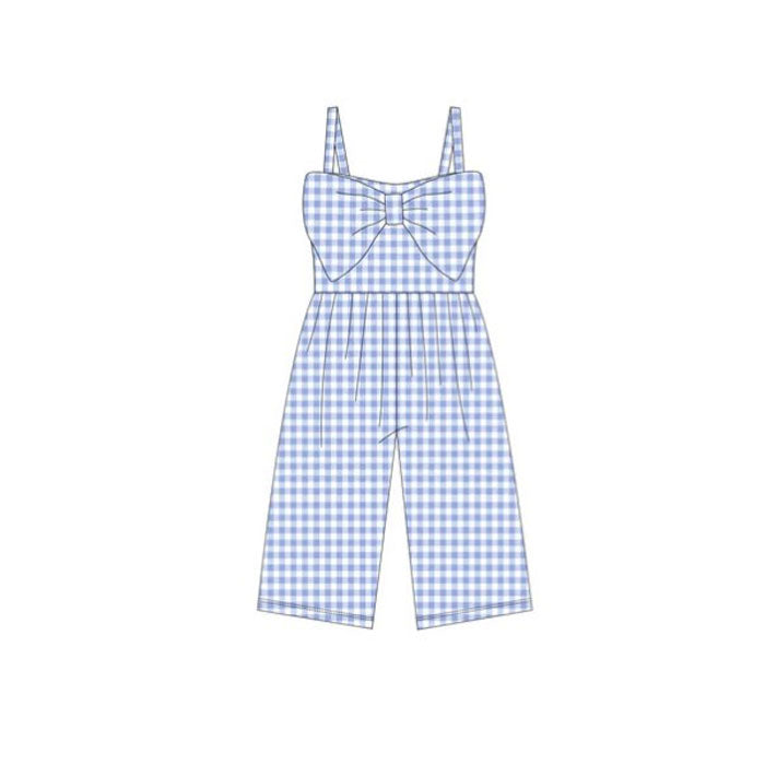 11.27 RTS NO MOQ (In stock)SR3697 Baby Girls Lavender Checked Strap Bows Pant Jumpsuits