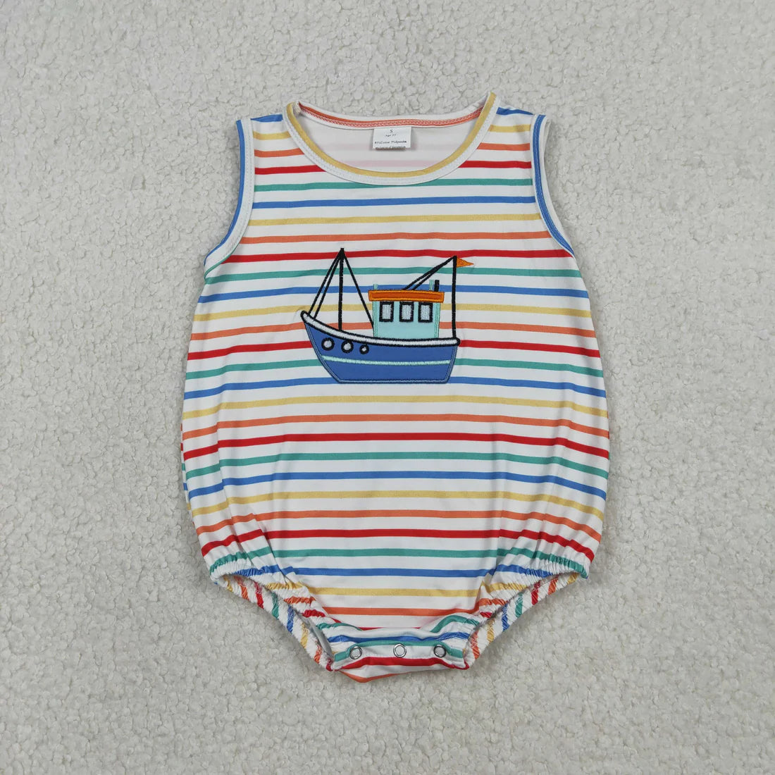 1.19 RTS Sibling Baby Boys Embroidery Boats Colorful Stripe Top Shorts Clothes Set Rompers