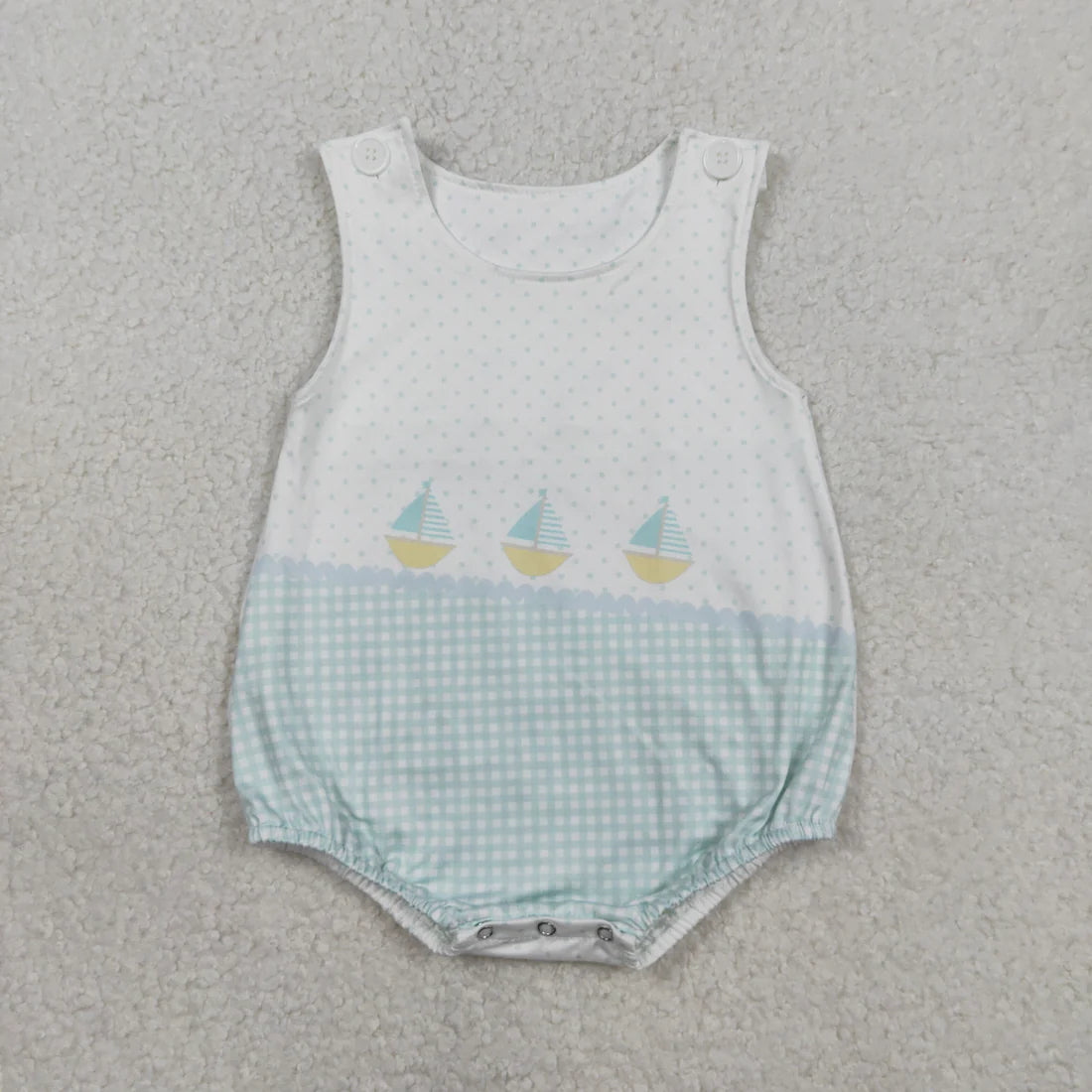 2.2 RTS Sibling Baby Boys Girls Sleeveless Boats Polka Dots Checked Rompers