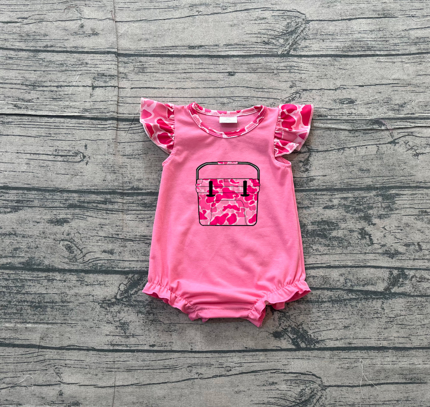 12.15 SR3762 Sample No Moq Embroidery Pink Camo Boxes Baby Girls Hunting Ruffle Rompers