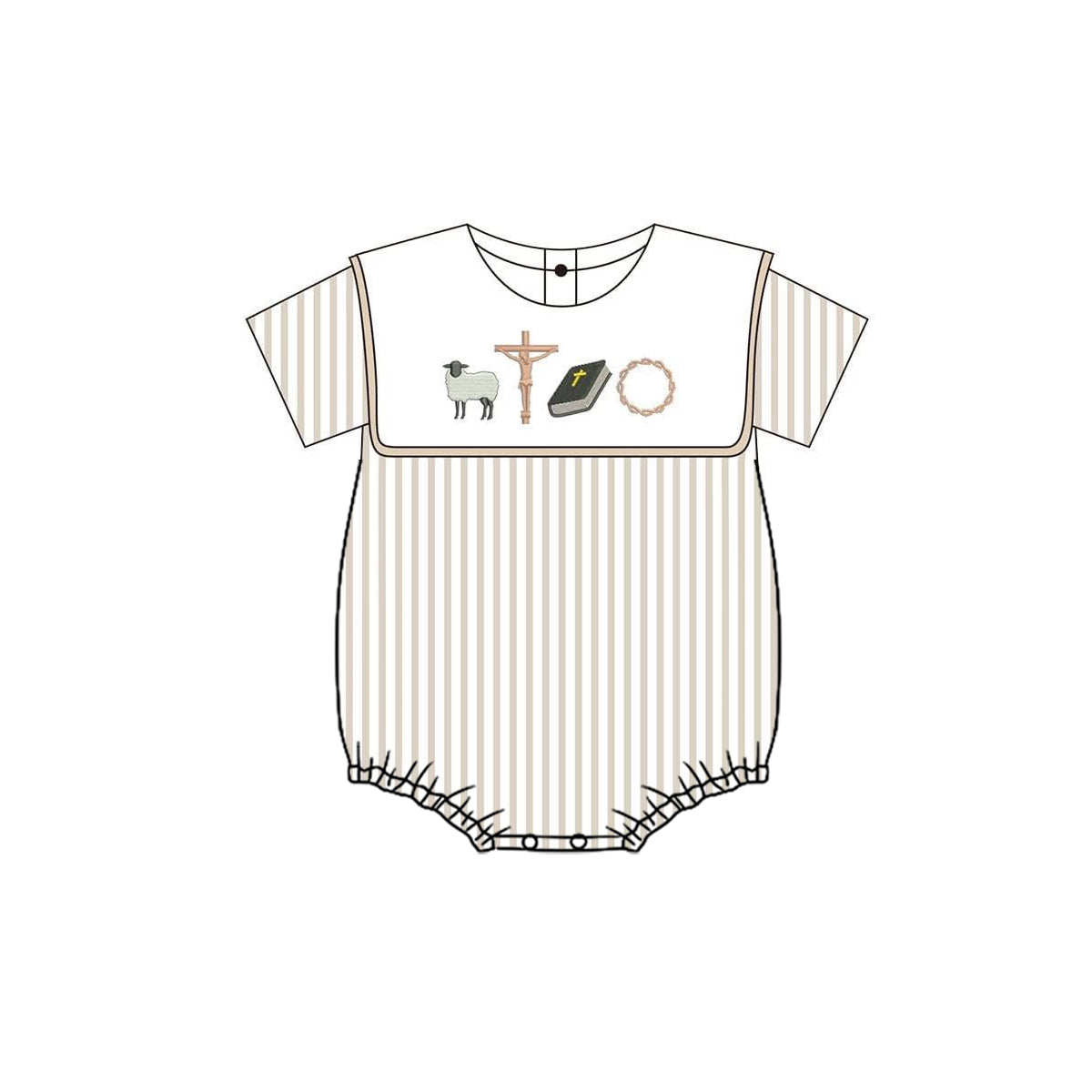 12.11 SR3802 Pre Order No moq Baby Boys Short Sleeve Crosses Stripe Easter Romper