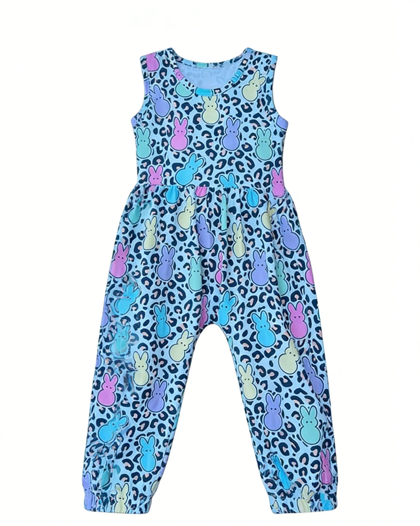 12.15 SR3811 Pre Order No moq Baby Girls Sleeveless Colorful Rabbits Leopard Easter Pant Rompers
