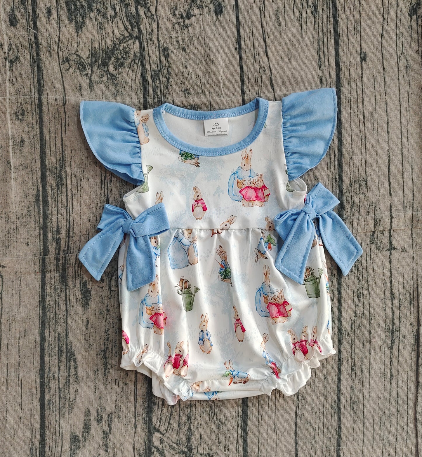 12.29 SR3833 Sample No Moq Baby Girls Flutter Sleeve Rabbits Bows Easter Ruffle Rompers