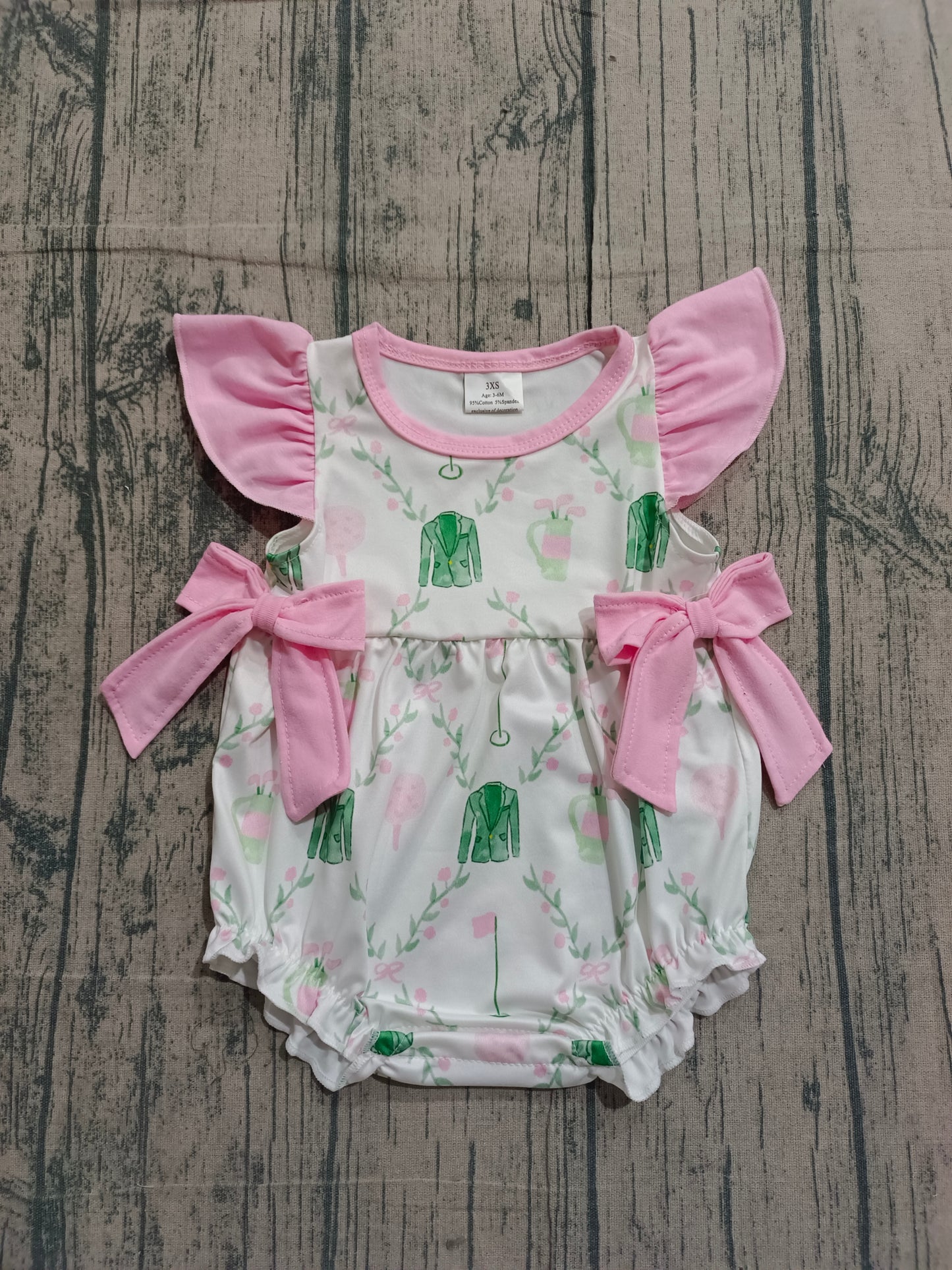 1.9 SR3842 Sample No Moq Baby Girls Flutter Sleeve Flowers Golf Checked Bows Ruffle Rompers