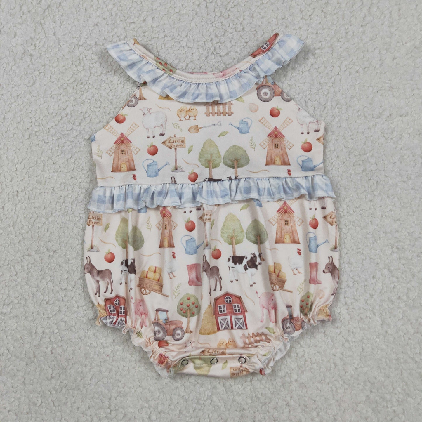 RTS Sibling Sleeveless farm ruffle tunic plaid shorts girls summer outfits and romper