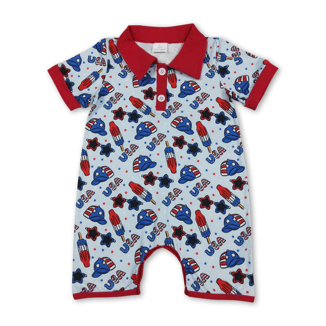 RTS Sibling Short sleeves baby boy 4th of july romper