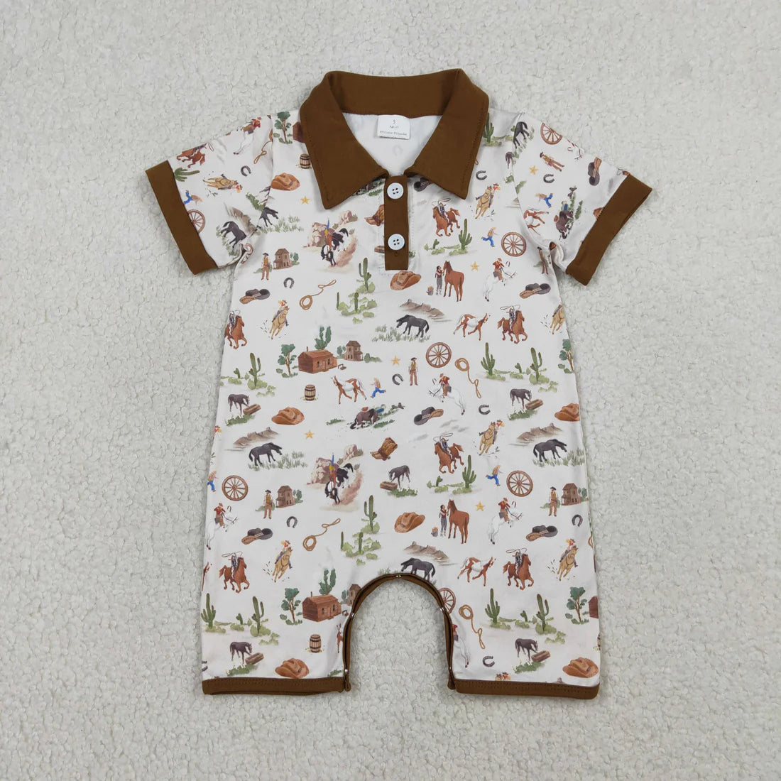 3.26 RTS Sibling Baby Boys Horse Rodeos Top Pockets Short Western Clothes Set Rompers