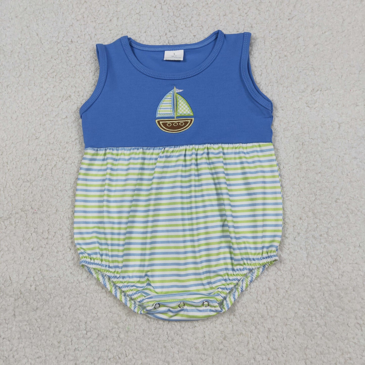 RTS Sibling Short sleeves boat embroidery top stripe shorts boys outfits and romper