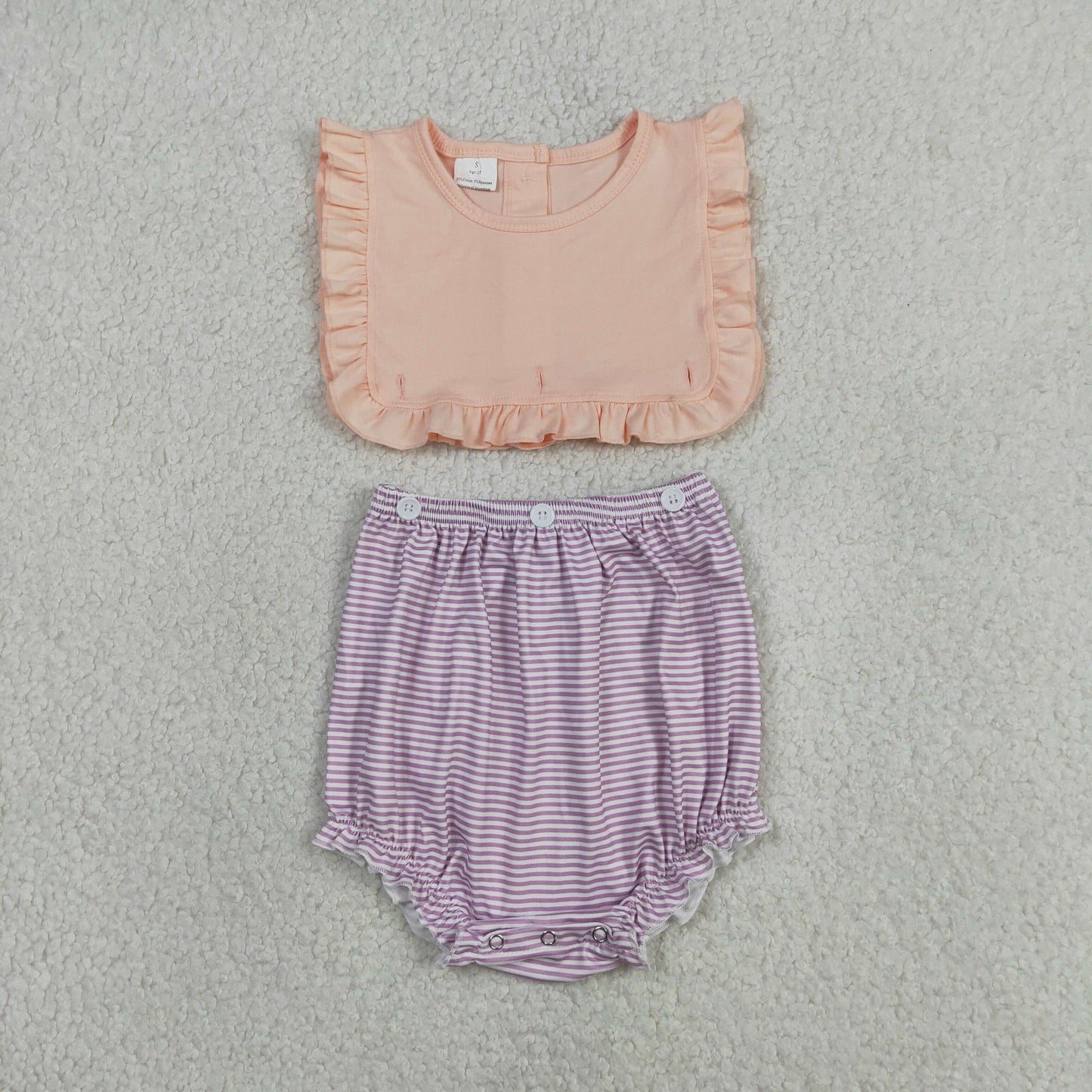 SR3941 RTS NO MOQ (In stock)Purple stripe ruffle baby girls summer romper