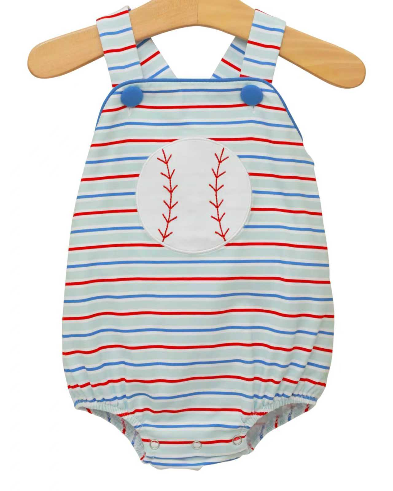 1.15 SR3979 Pre Order No moq Baby Boys Strap Stripe Baseballs Team Rompers