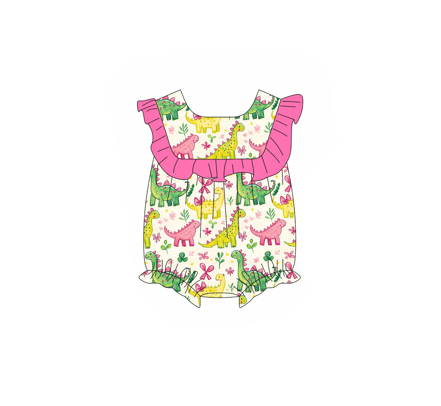 1.16 SR3993 Pre Order No moq Baby Girls Sleeveless Colorful Dinosaurs Flowers Ruffle Rompers