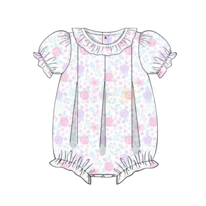 1.24 SR4023 Pre Order No moq Baby Girls Short Ruffle Sleeve Colorful Flowers Rompers