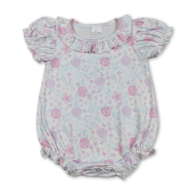 RTS Sibling Short sleeves pink lavender floral ruffle girls dress and romper