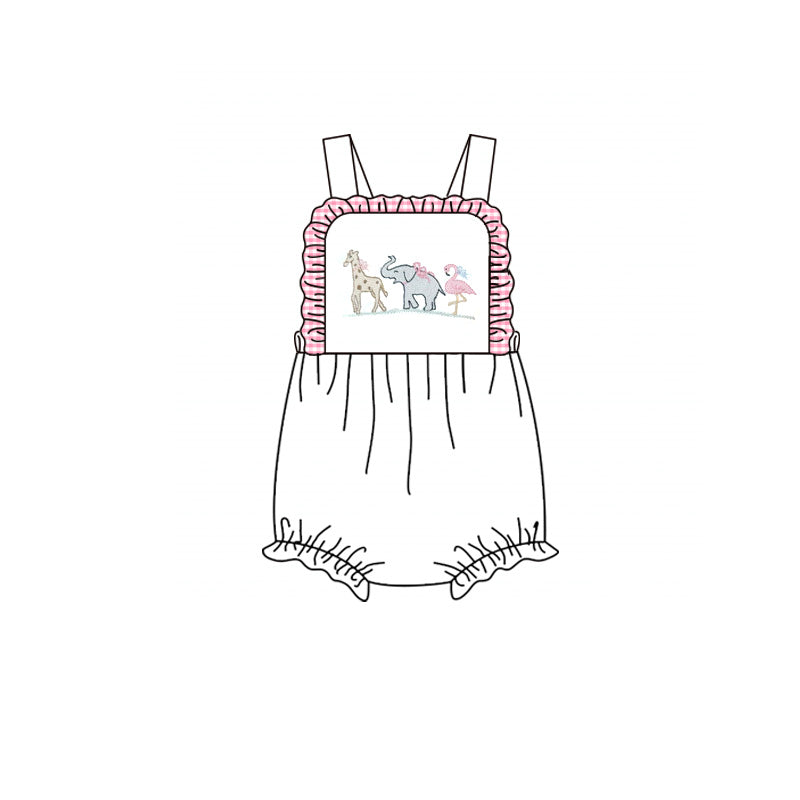 1.26 SR4025 Pre Order No moq Baby Girls Strap Bows Animals Ruffle Rompers