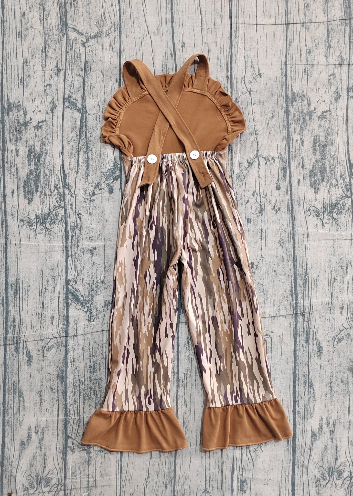 2.5 SR4047 Sample No Moq Embroidery Deer Baby Girls Strap Southern Olive Camo Hunting Jumpsuits