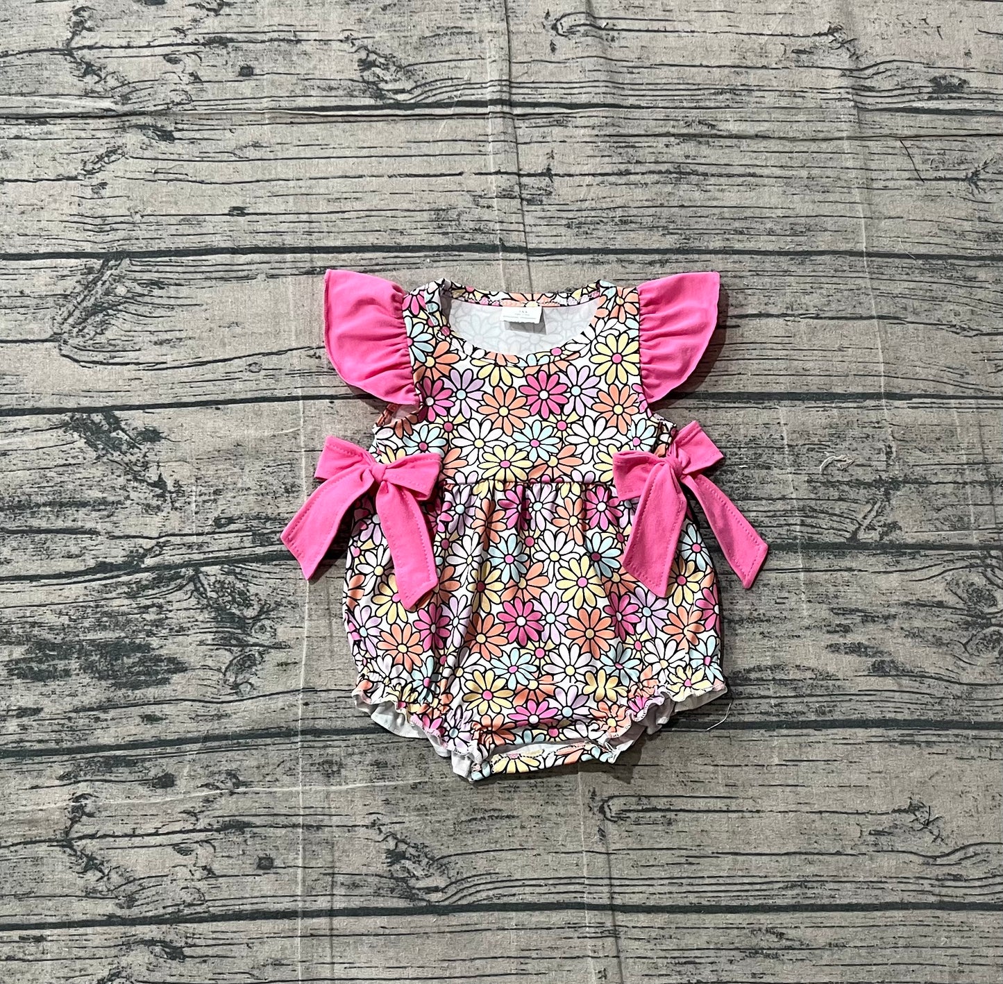 3.14 SR4049 Sample No Moq Baby Girls Summer Fashion Flutter Sleeve Colorful Daisy Flowers Ruffle Rompers