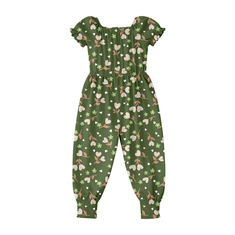 2.26 SR4068 Pre order No Moq Cute Casual Clothing For Girls Baby Girls Summer Short Sleeve Colorful Flowers Ruffle Pant Jumpsuits