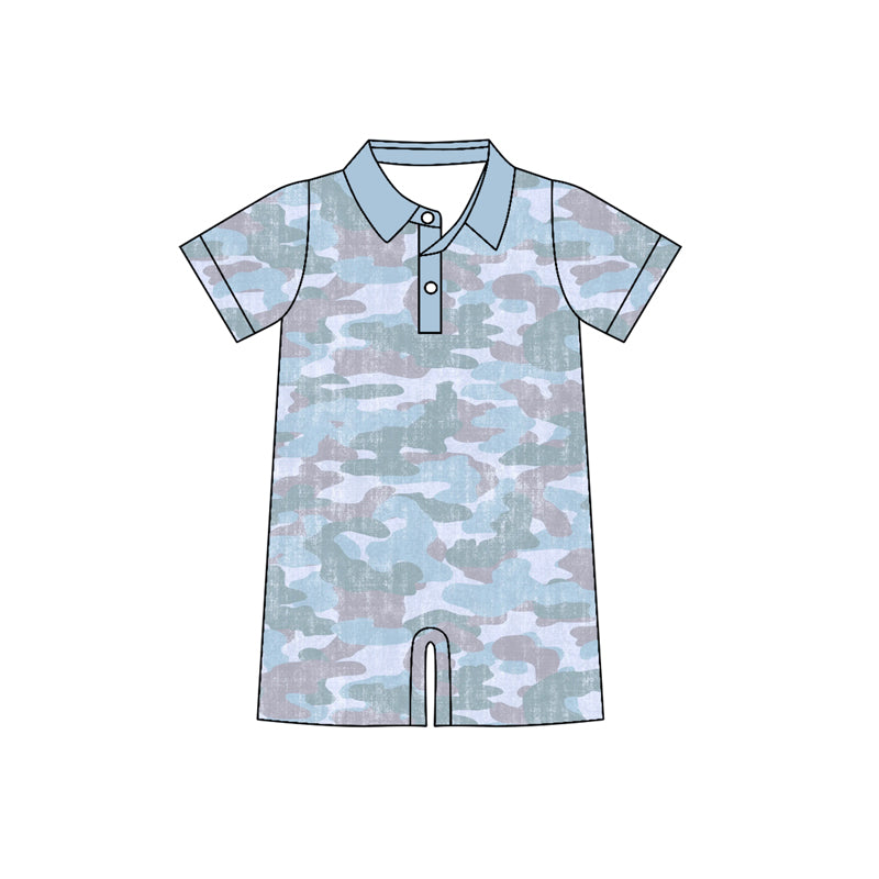 2.27 SR4073 Pre Order No moq Baby Boys Short Sleeve Southern Camo Button Rompers