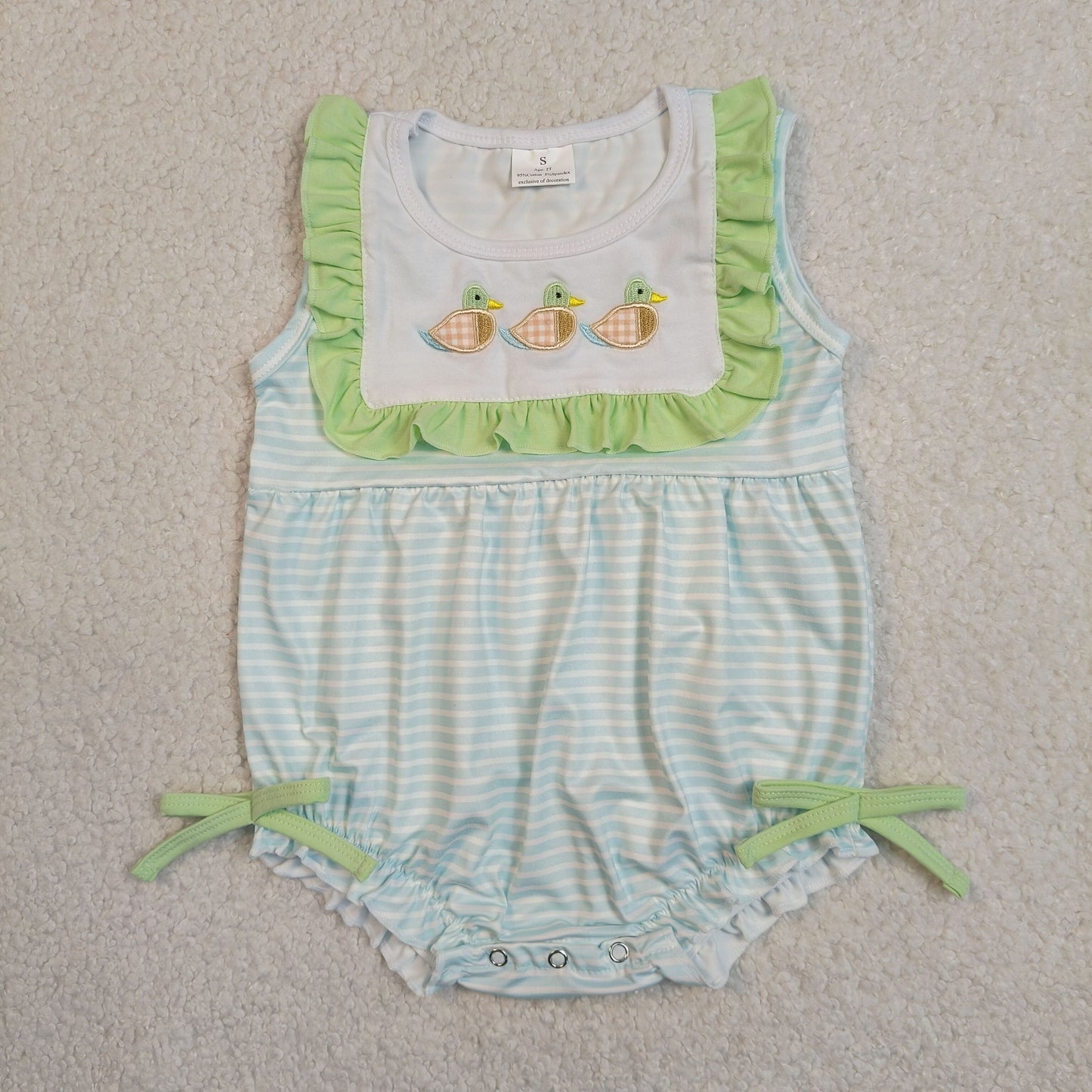 RTS Sibling Short sleeves duck embroidery top stripe shorts boys and girls outfits and romper