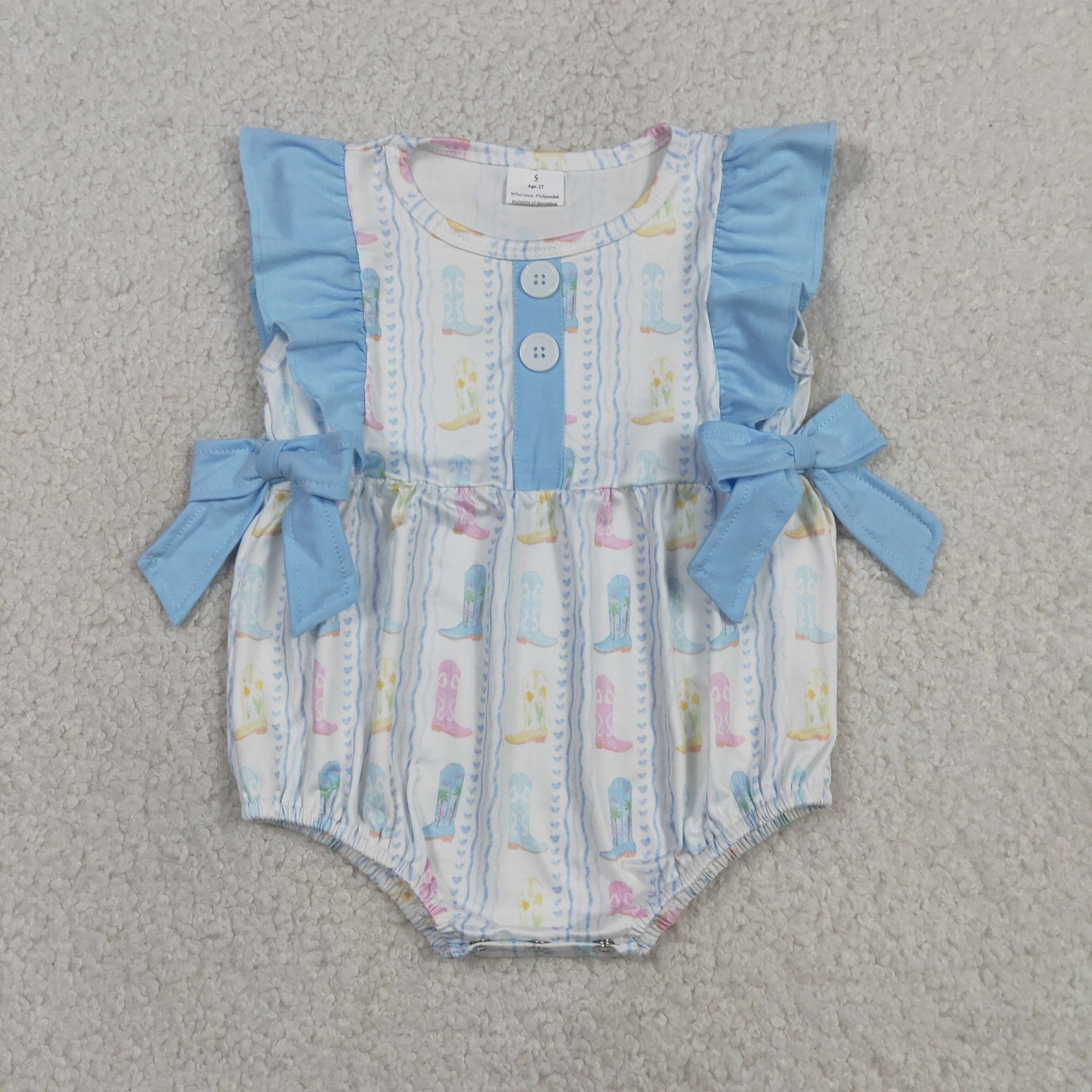 SR4088 RTS NO MOQ (In stock)Flutter sleeves boots heart baby girls summer romper