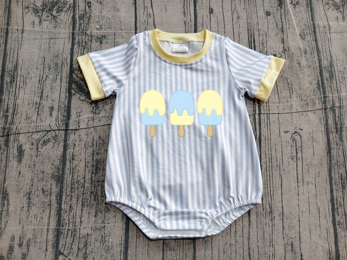 4.25 SR4107 Sample No Moq Baby Boys Short Sleeve Blue Stripe Popsicle Rompers
