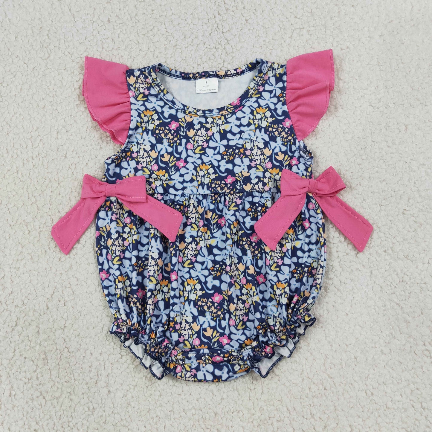 RTS Sibling Baby Girls Colorful Floral Flutter Sleeve Ruffle Romper