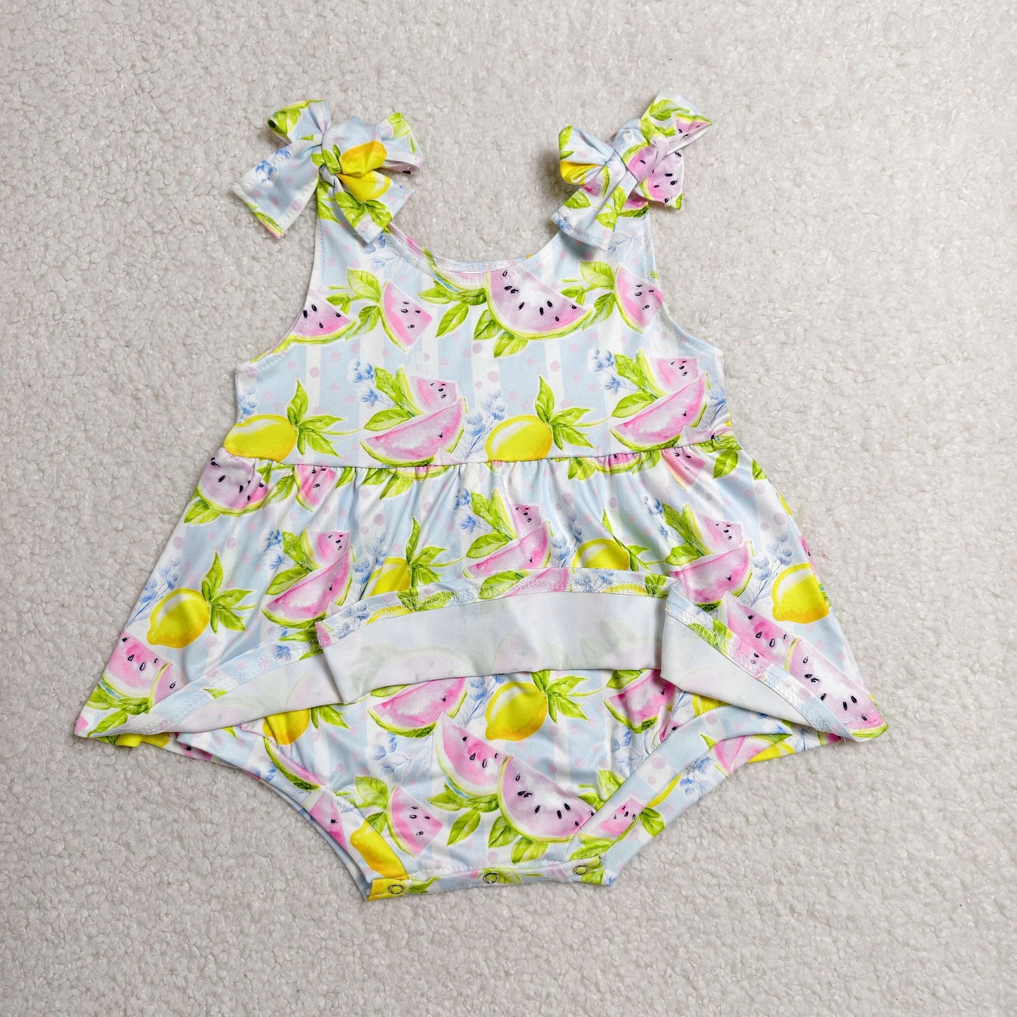 SR4135 RTS NO MOQ (In stock)Baby Girls Strap Watermelon Lemons Tunic Ruffle Rompers