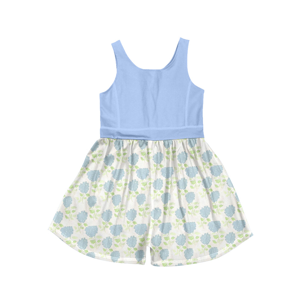 4.9 SR4173 Pre order No Moq Baby Girls Blue Sleeveless Flowers Plaid Yoga Active Jumpsuits
