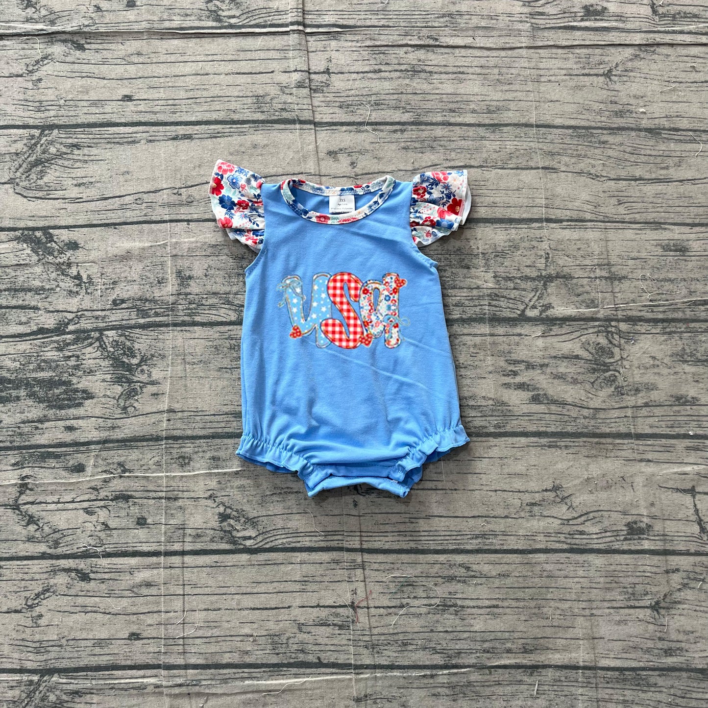 5.4 SR4186 Sample No Moq Embroidery USA Baby Girls Flutter Sleeve 4th of July Ruffle Rompers