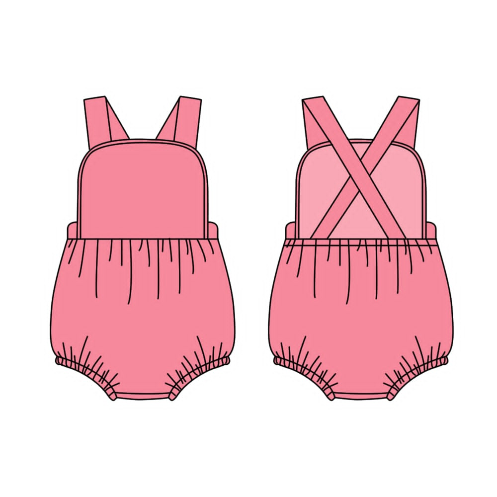4.15 SR4187 Pre Order No moq Baby Girl Cross Back Suspender Romper, Summer Sleeveless Infant Bubble Sunsuit