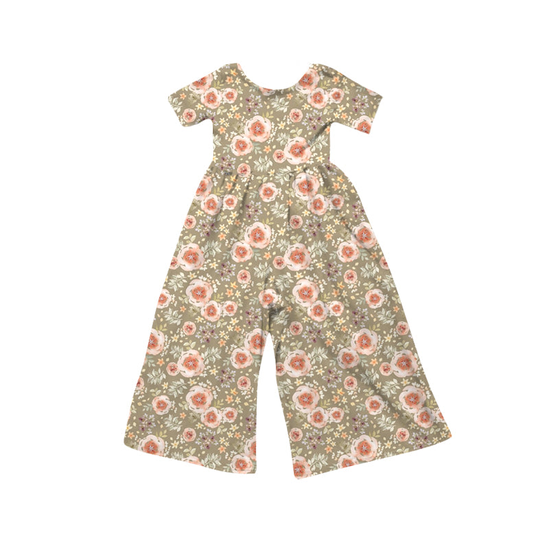 4.16 Pre order No Moq Baby Girls Short Sleeve Colorful Flowers Jumpsuits