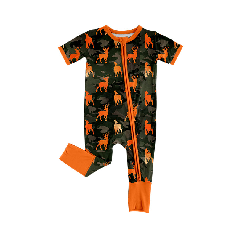 4.18 Pre Order No moq Baby Boys Southern Camo Deer Two Way Zip Convertible Hunting Rompers
