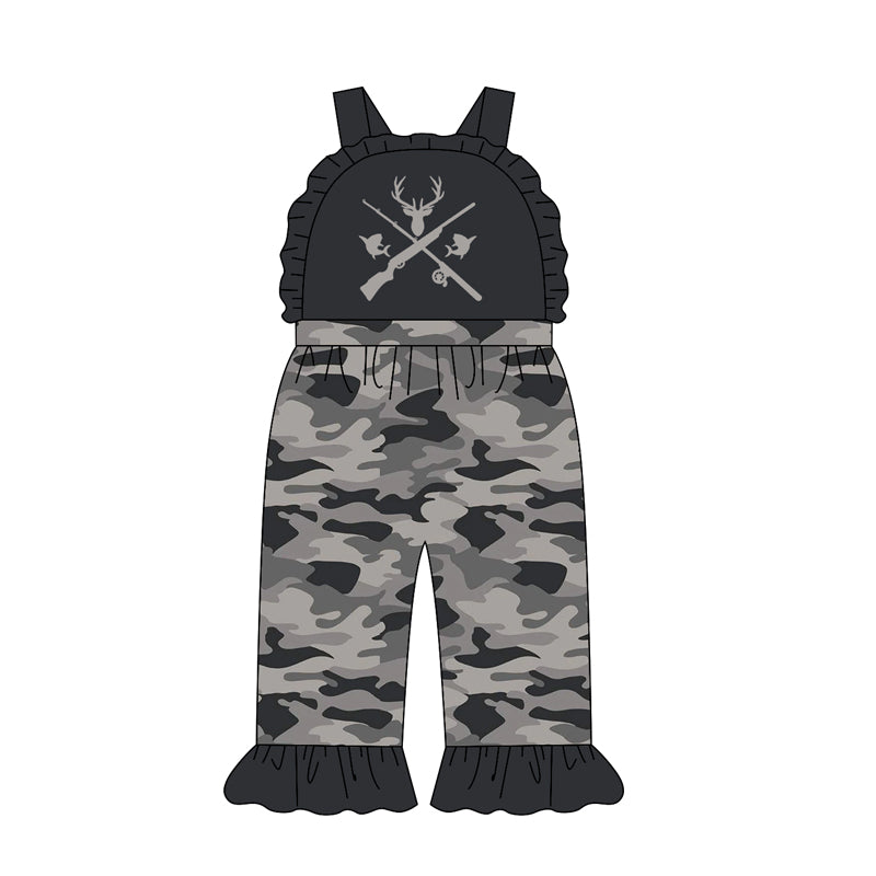 4.21 Pre order No Moq Baby Girls Strap Duck Leaves Camo Ruffle Pant Hunting Jumpsuits
