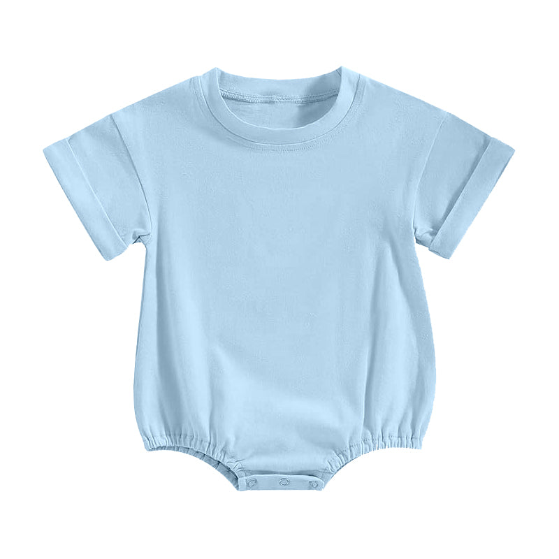 4.22 SR4228 Pre Order No moq Baby Blue Short Sleeve Solid Color Romper